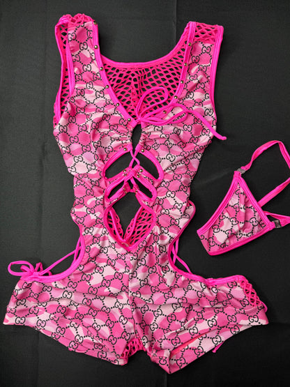 Hot Pink Camouflage One-Piece Exotic Dancer Outfit