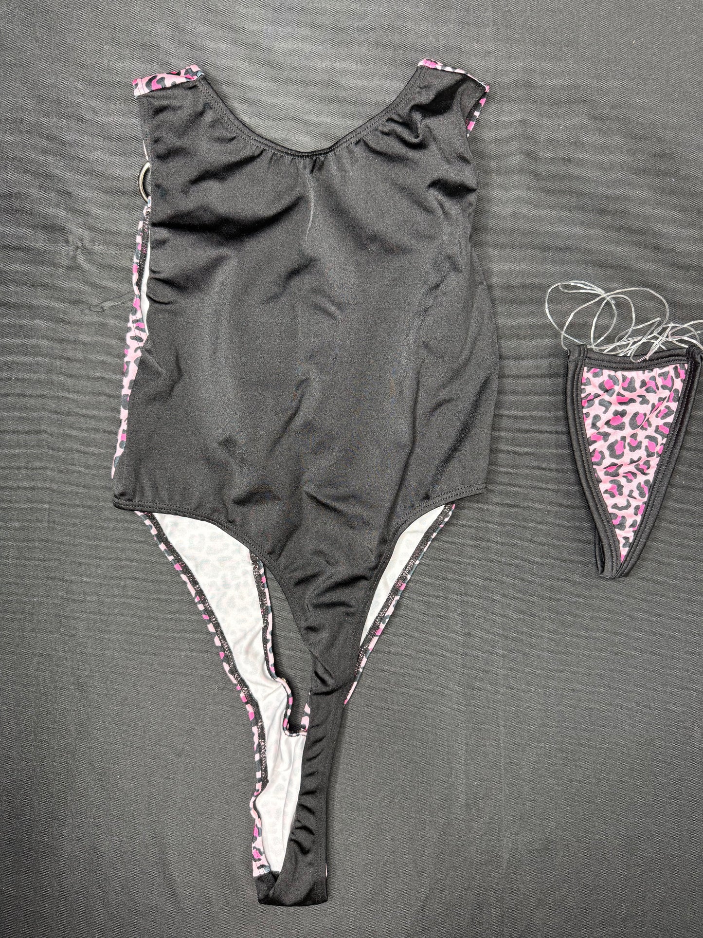 Pink Cheetah Animal Print Spandex Leotard One-Piece Lingerie Outfit