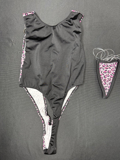 Pink Cheetah Animal Print Spandex Leotard One-Piece Lingerie Outfit