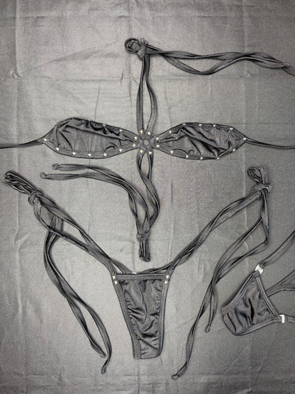 Black Spandex Sling-Shot Two-Piece Lingerie Outfit