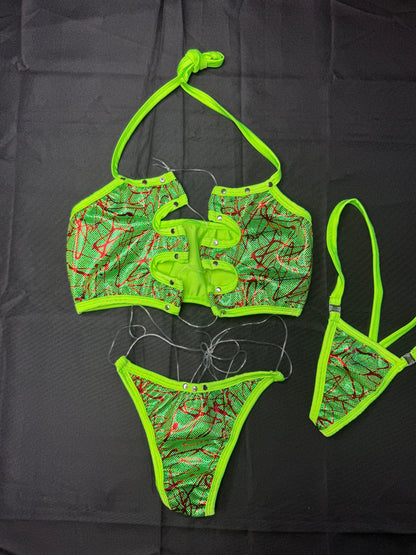Metallic Lime Green/Lime Green Sports Bra/Bikini Bottom Two-Piece Lingerie Outfit