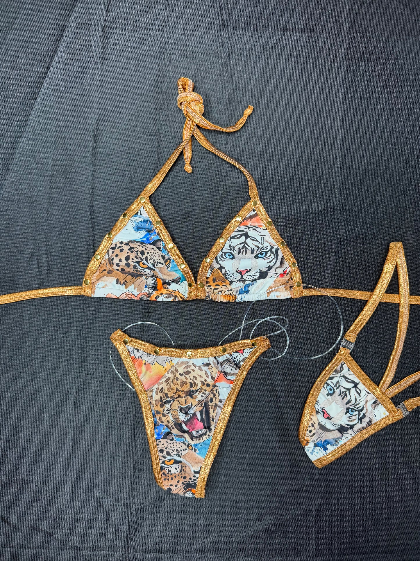 Tiger Print/Copper Spandex Two-Piece Lingerie Outfit