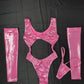 Metallic Pink One-Piece/Sleeves Lingerie Outfit