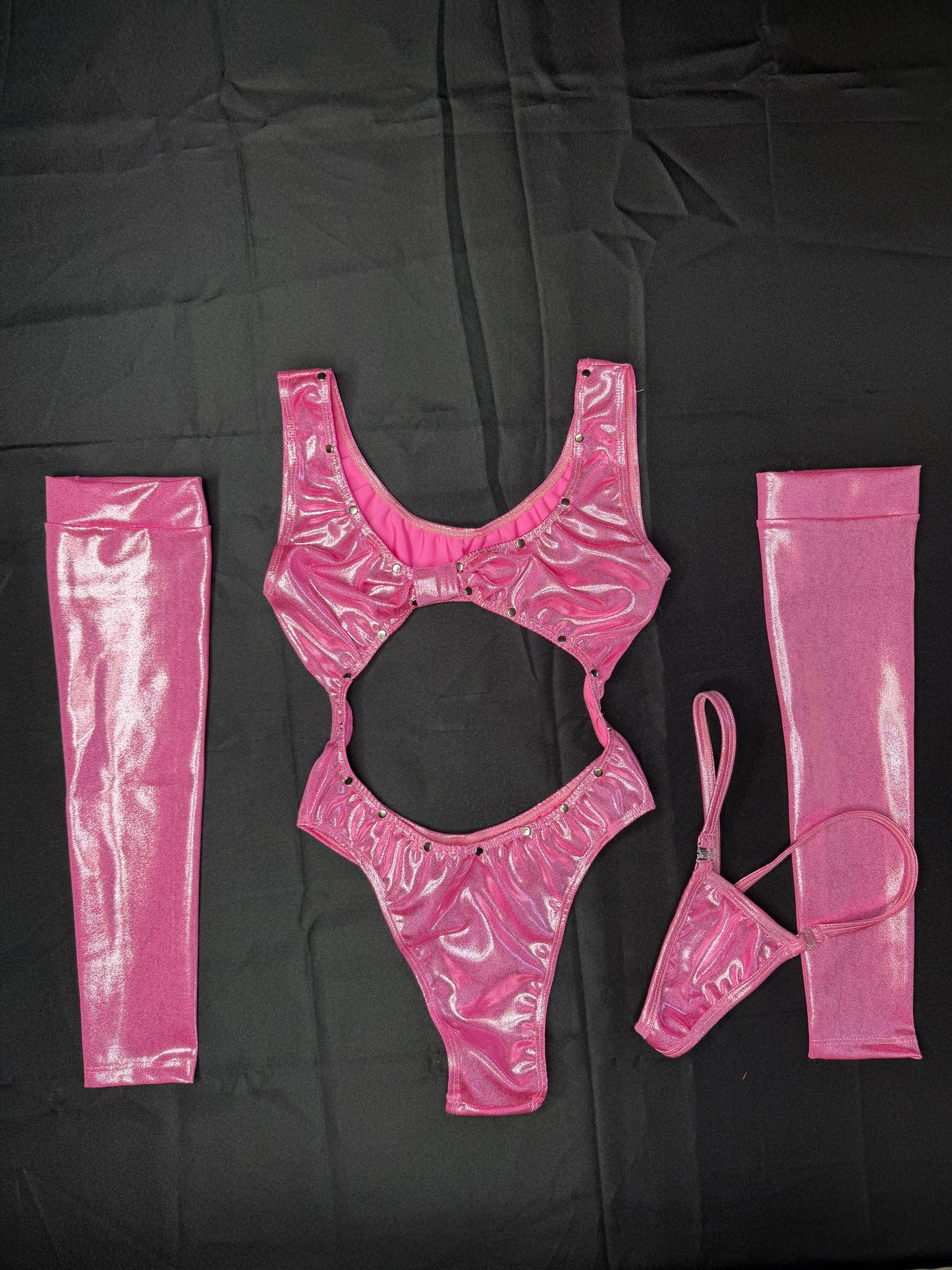 Metallic Pink One-Piece/Sleeves Lingerie Outfit