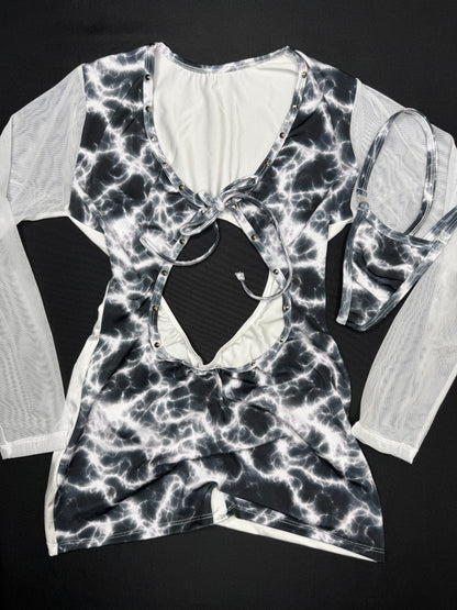 White Mesh/White Lightning One-Piece Romper Lingerie Outfit