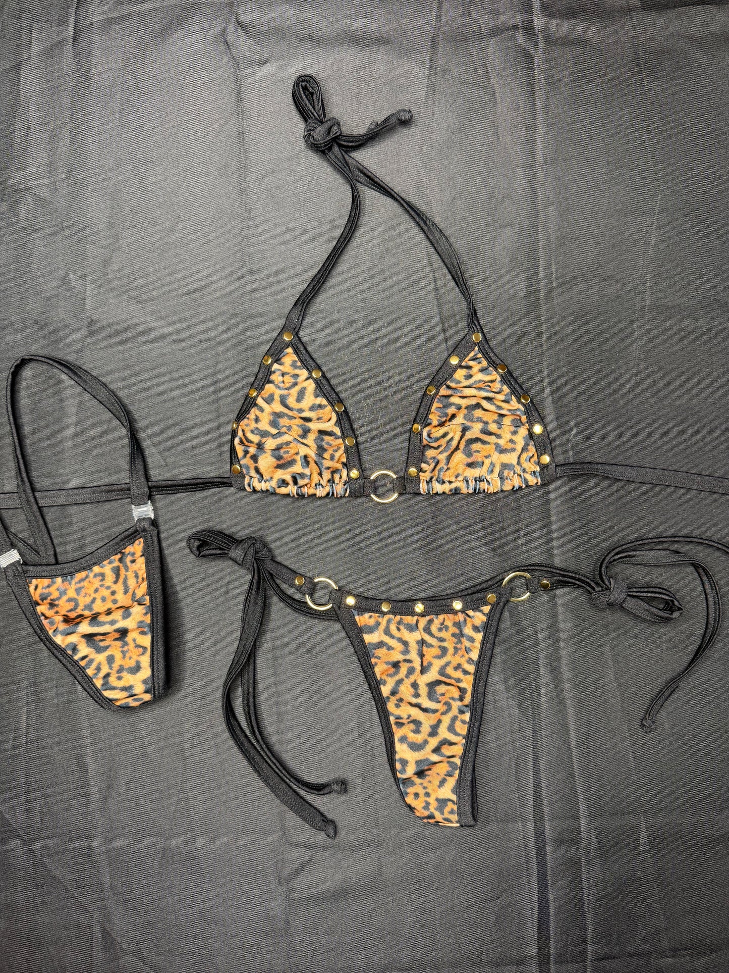Cheetah Animal Print Side-Tie Bikini Lingerie Outfit