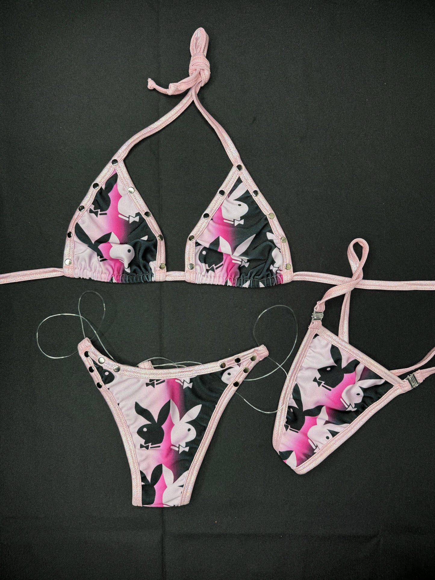 Baby Pink/Black Bunny Two-Piece Bikini Exotic Dancer Outfit