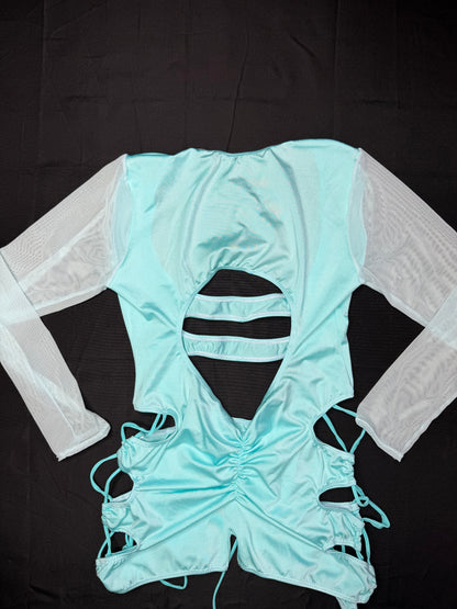 Baby Blue Spandex Romper Lingerie Outfit