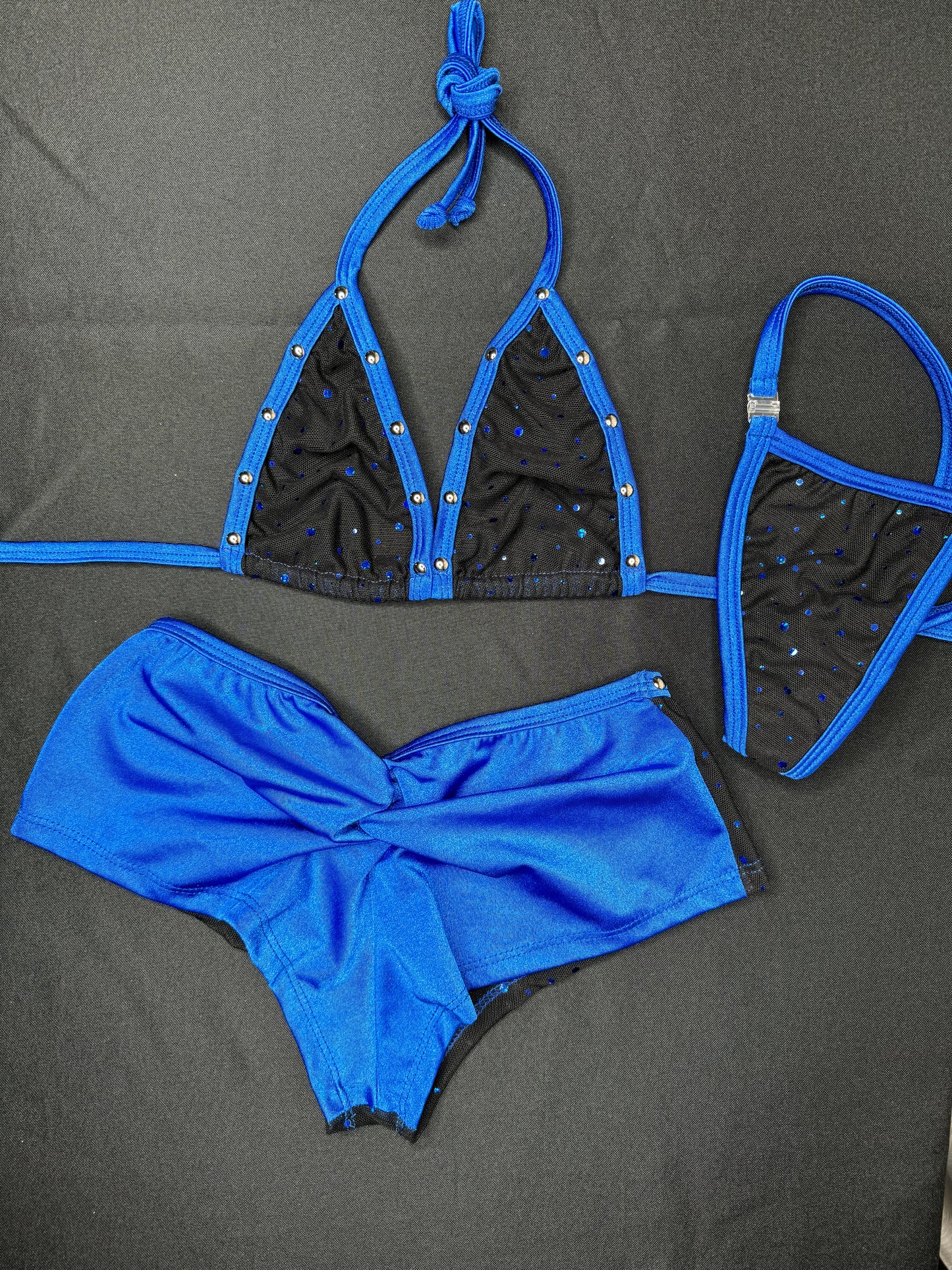 Black Mesh/Royal Blue Two-Piece Cheeky Shorts Lingerie Outfit