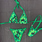 Green Camouflage Bikini Top/Silicone String Bottoms Two-Piece Lingerie Outfit