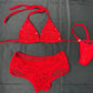 Red Fishnet Bikini Top/Shorts Two-Piece Lingerie Outfit