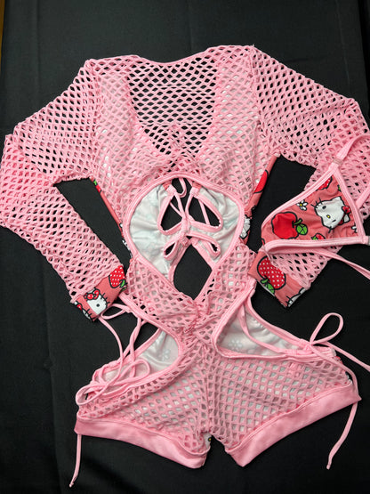 Baby Pink/Pink Kitty Bartender Romper Lingerie Outfit