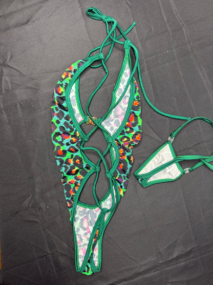 Green Cheetah Animal Print One-Piece Lingerie Outfit
