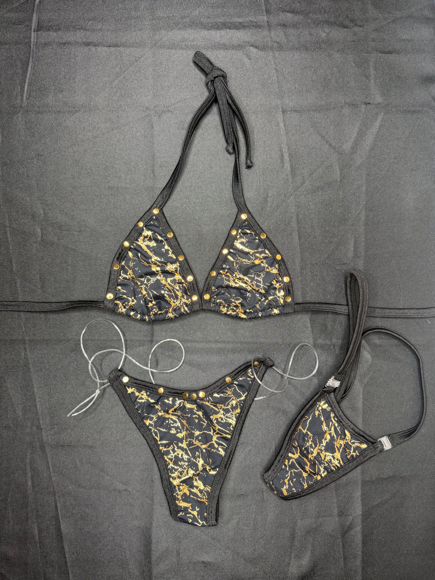 Gold/Black Spandex Two-Piece Lingerie Bikini Outfit
