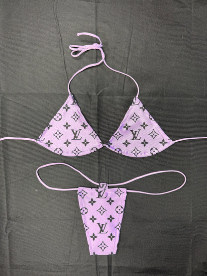 Purple Two-Piece Micro Bikini Lingerie Outfit
