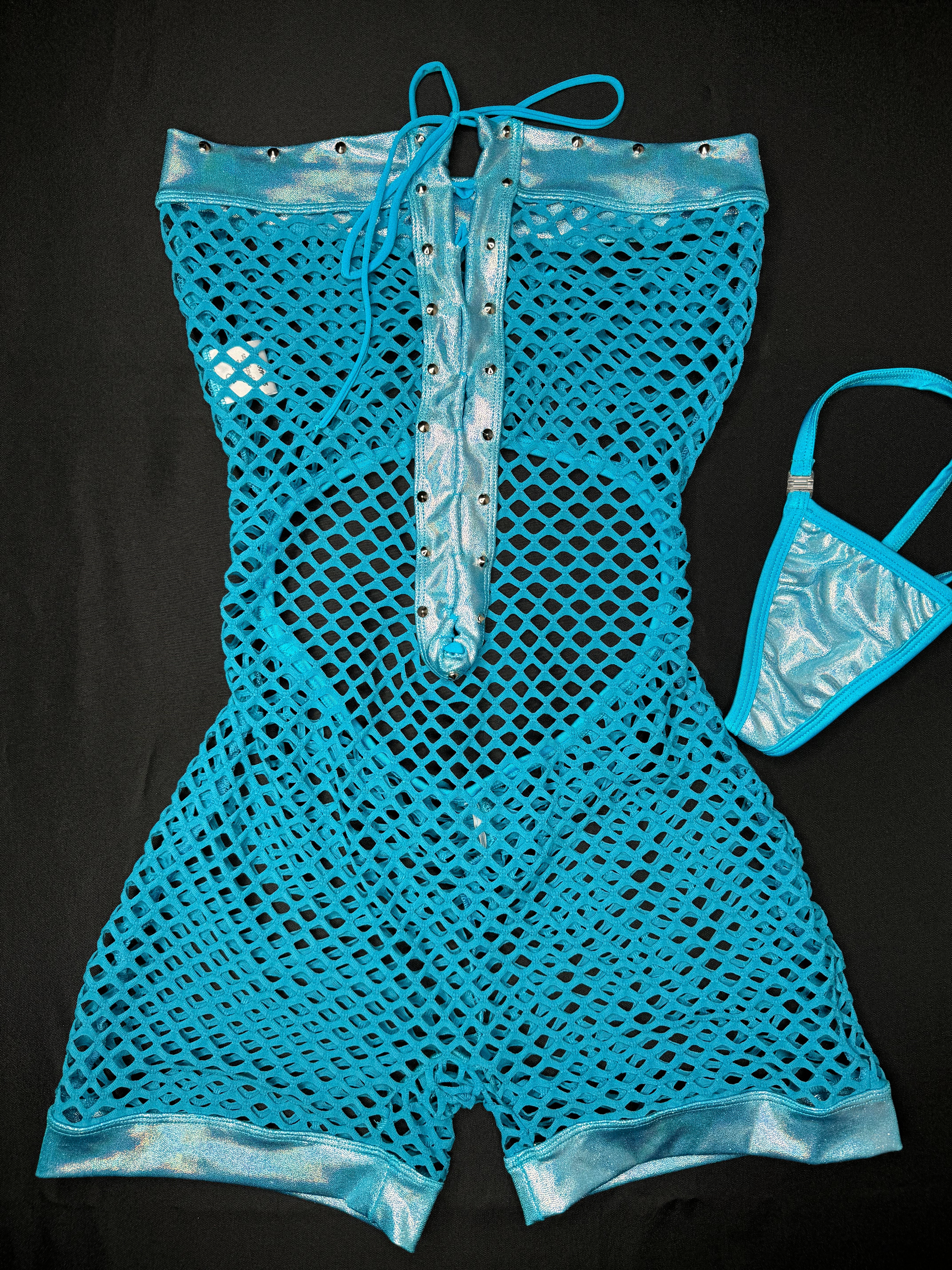 Turquoise Fishnet Mystic Blue/Turquoise Fishnet One-Piece Lingerie Outfit β Lingeriebydylan