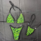 Green Tiger Stripe Animal Print Spandex Designer Two-Piece Lingerie Outfit
