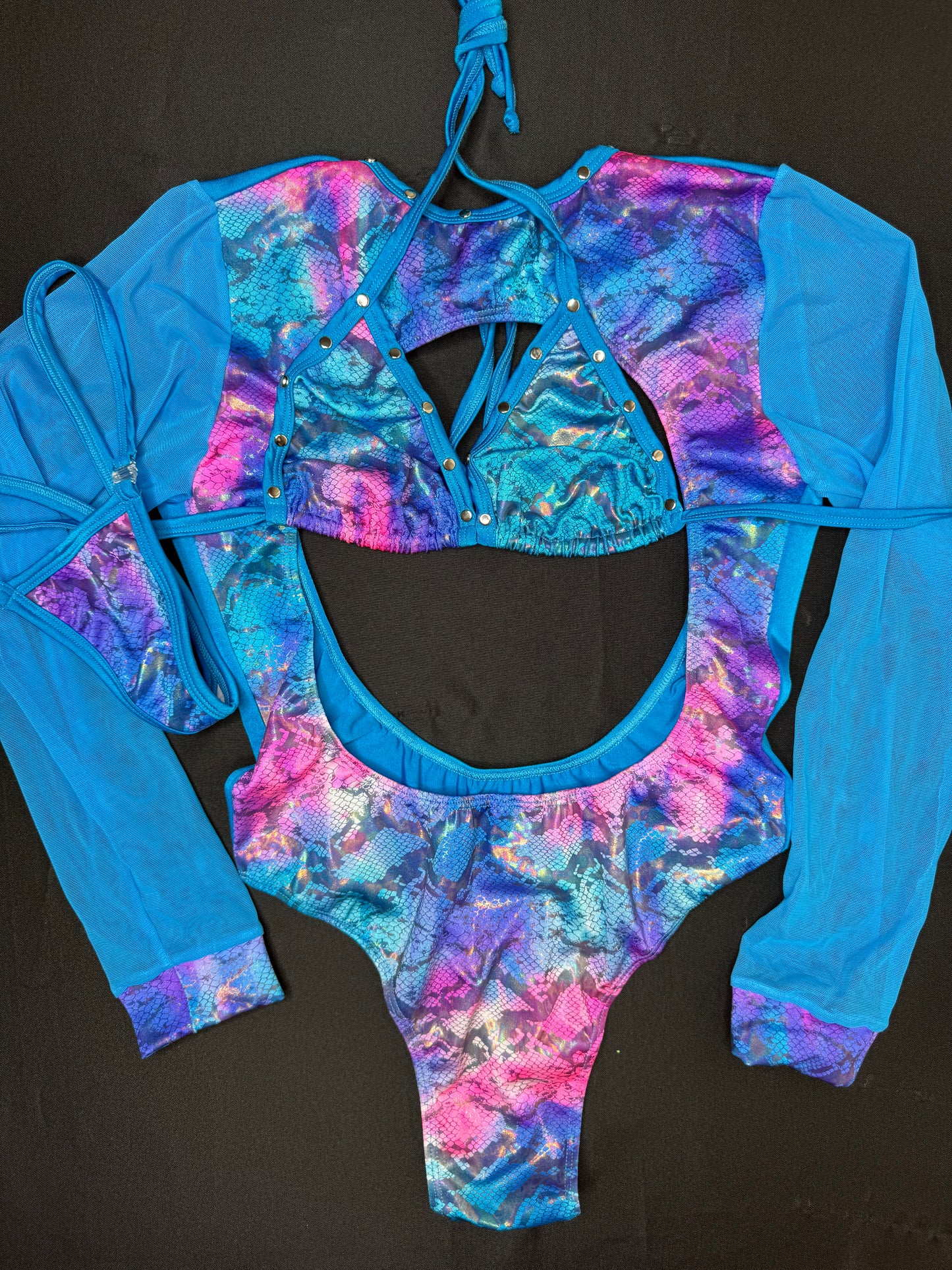 Blue/Pink Animal Print Leotard One-Piece/Bikini Top Lingerie Outfit