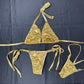 Gold Spandex Side Tie Bikini Lingerie Outfit