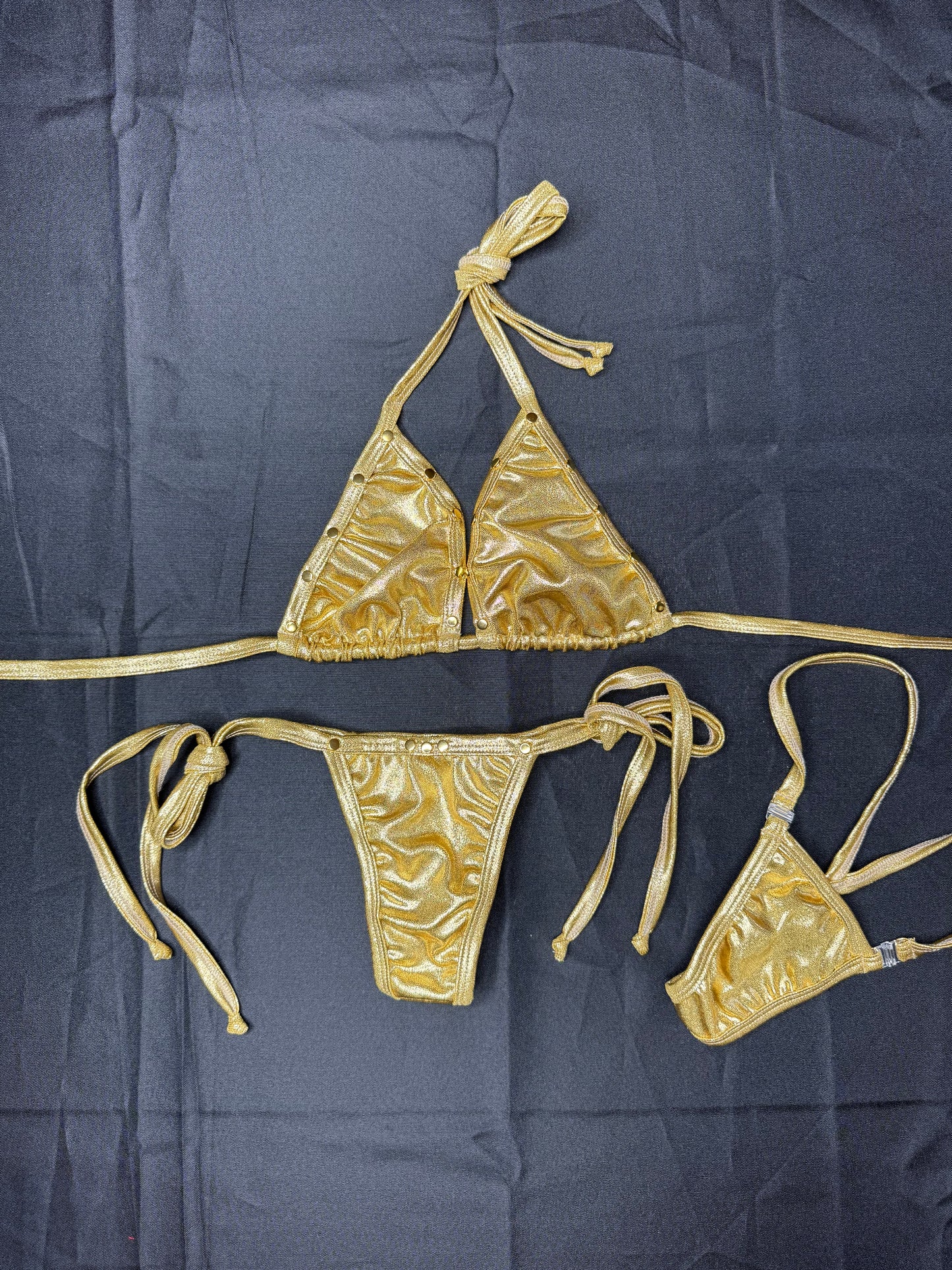 Gold Spandex Side Tie Bikini Lingerie Outfit
