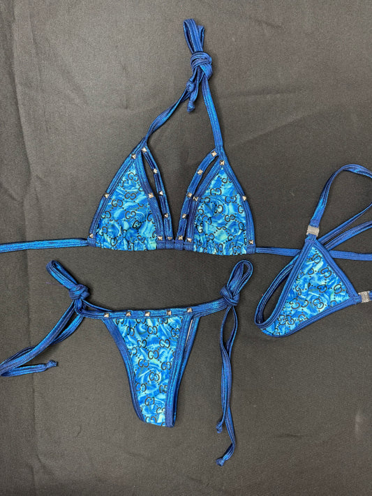 Metallic Royal Blue Two-Piece Bikini Lingerie Outfit