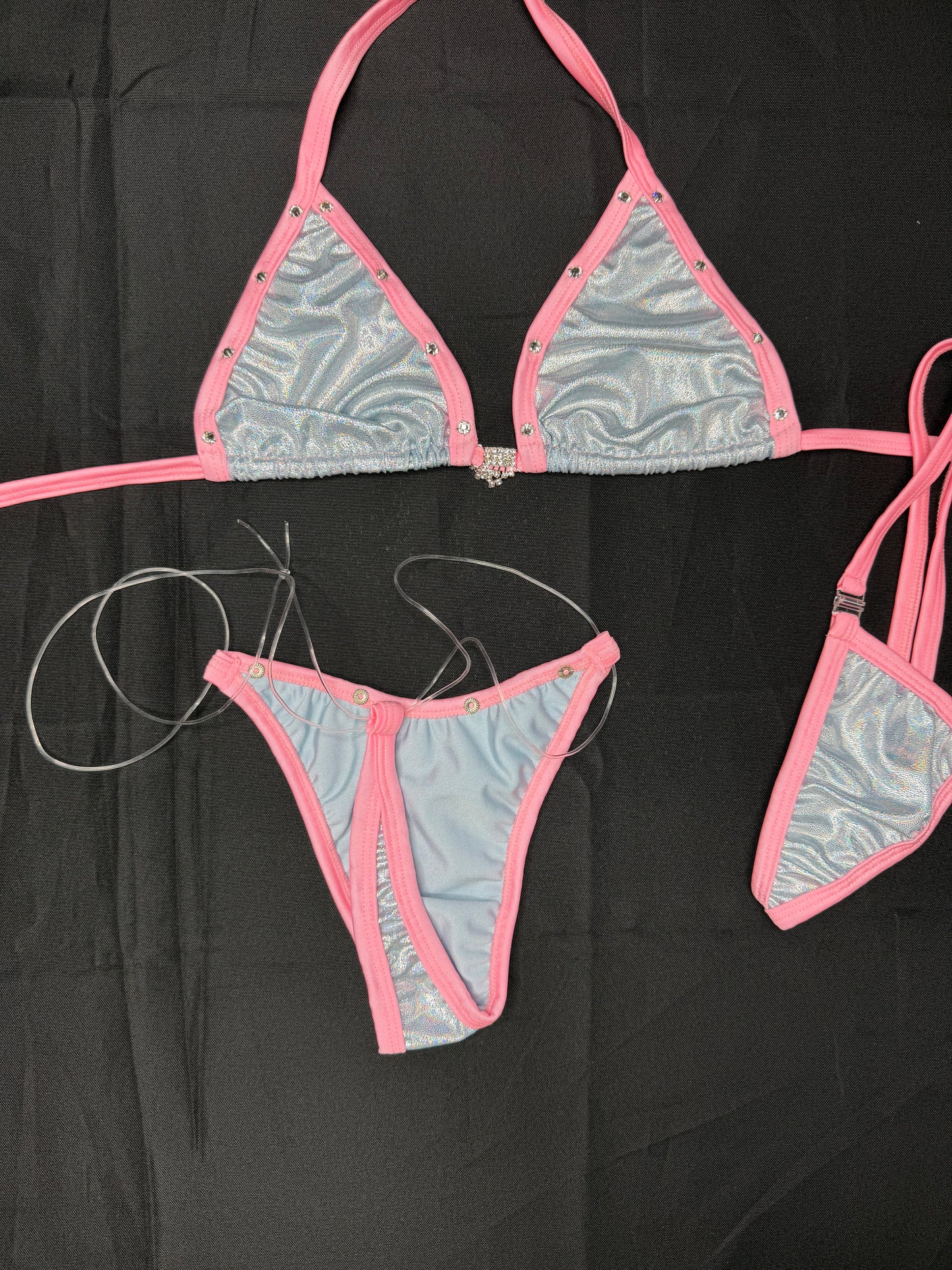 Metallic Lavender/Baby Pink Spandex Two-Piece Bikini Lingerie Outfit
