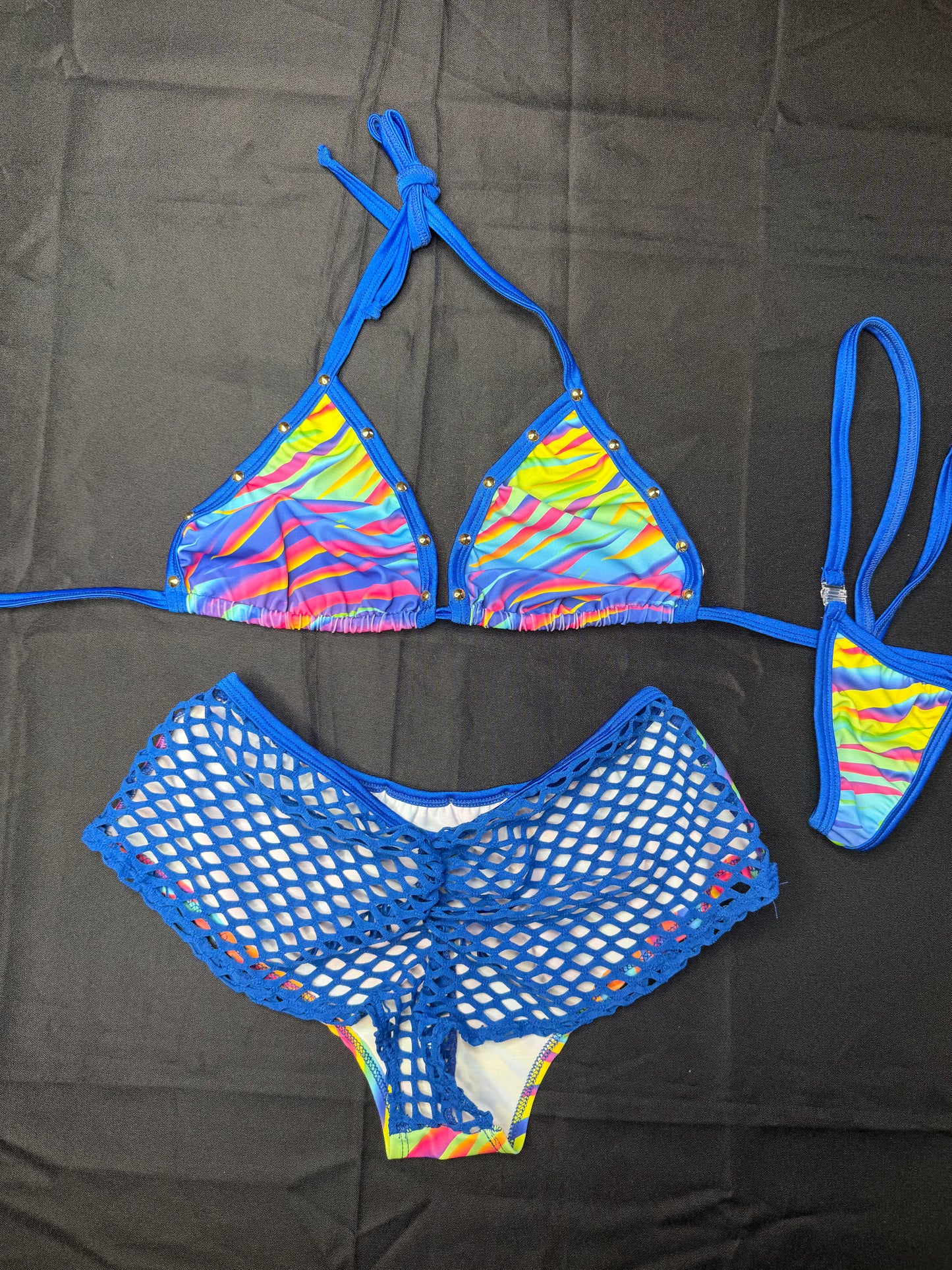 Royal Blue/Multi Color Two-Piece Shorts Lingerie Outfit