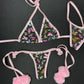 Metallic Baby Pink/Mushroom Print Spandex Two-Piece Lingerie Outfit
