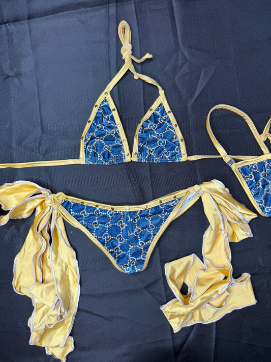 Designer Velvet/Tan Spandex Two-Piece Bikini Lingerie Outfit