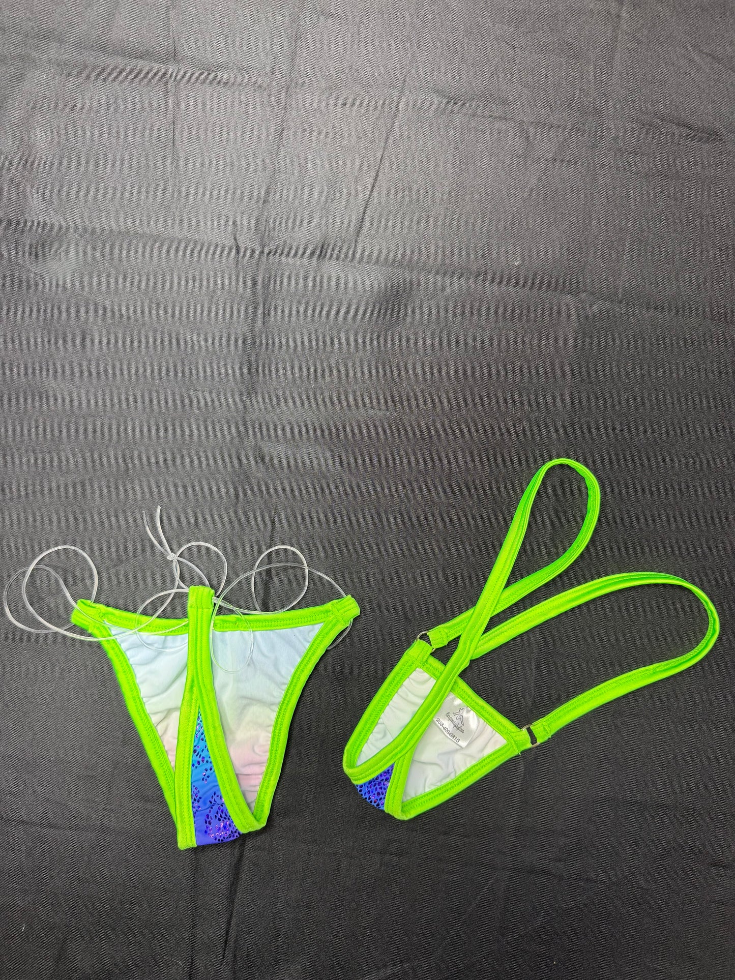 Lime Green/Rainbow Animal Print Two-Piece Bikini Lingerie Outfit