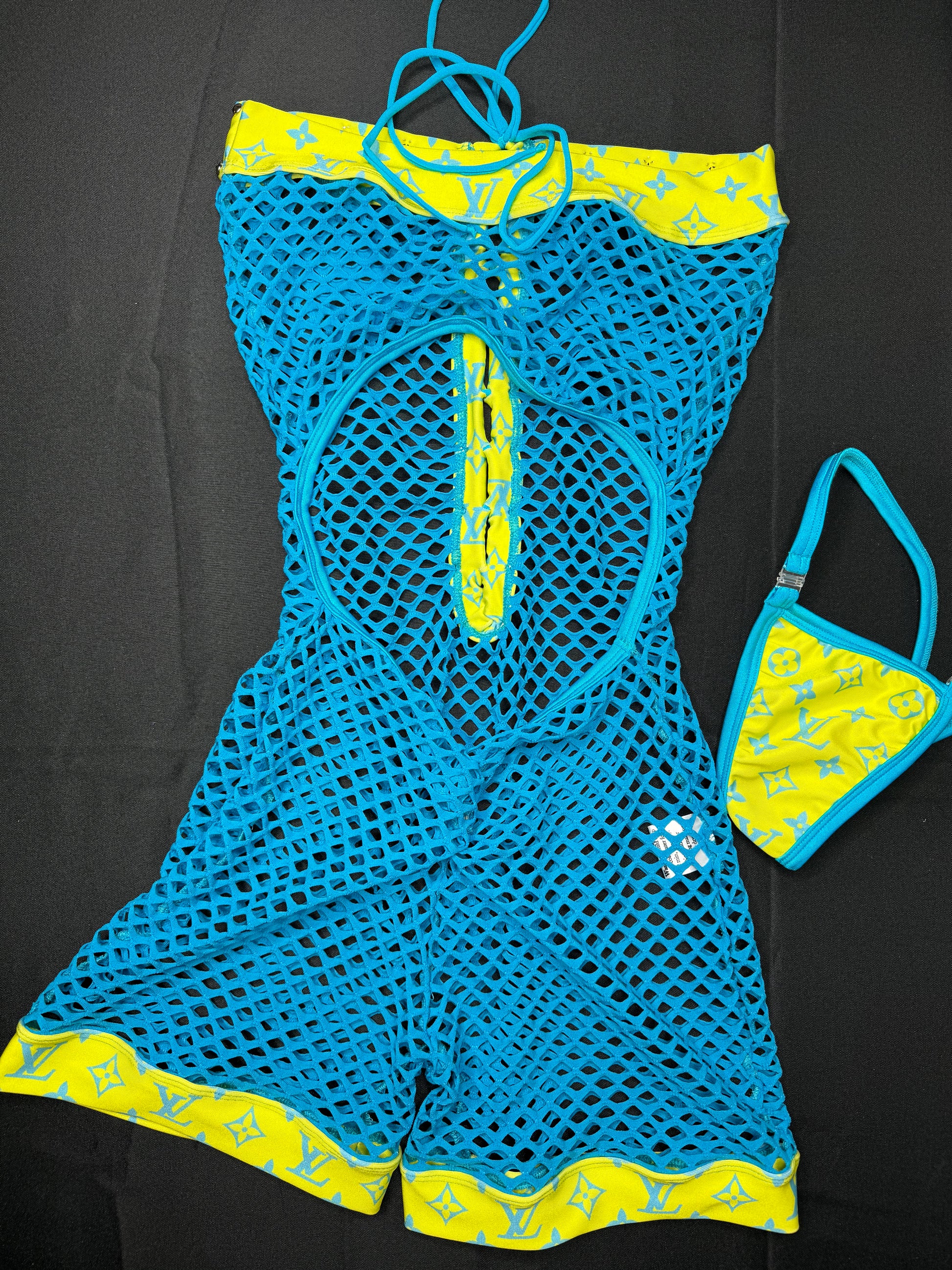 Yellow/Turquoise Fishnet One-Piece Exotic Dancer Outfit – Lingeriebydylan