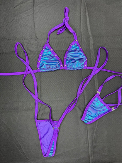 Metallic Purple Sling-Shot One-Piece Lingerie Outfit