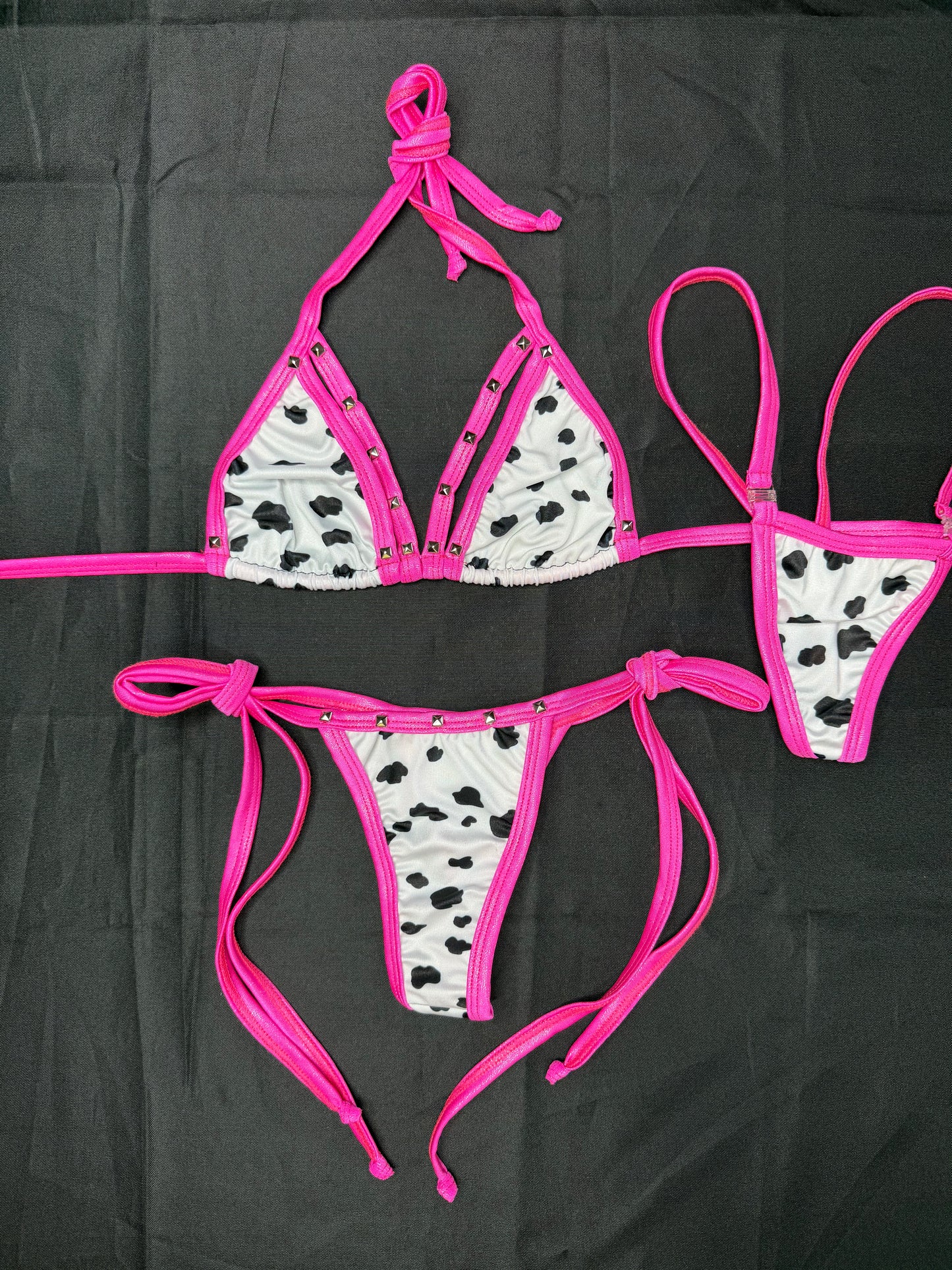 Animal Cow Print/Hot Pink Spandex Two-Piece Bikini Lingerie Outfit