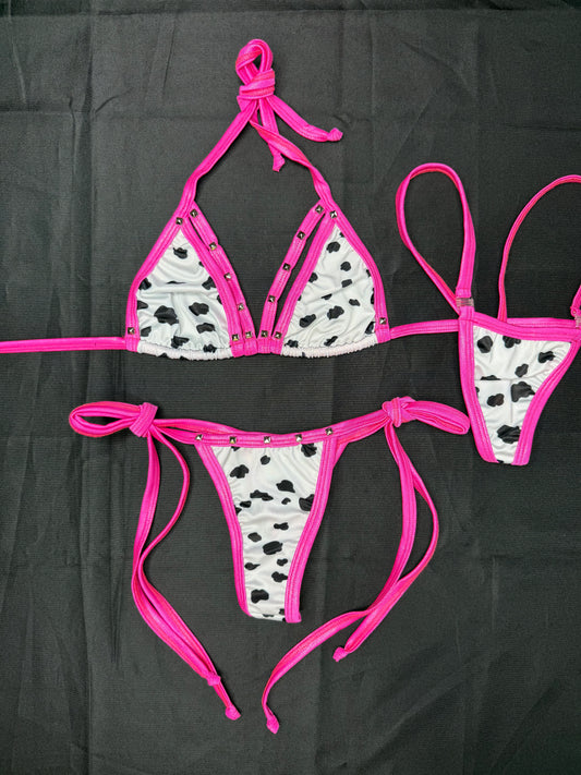 Animal Cow Print/Hot Pink Spandex Two-Piece Bikini Lingerie Outfit