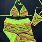 Yellow Pink Wave Two-Piece Ripped Back Shorts Lingerie Outfit
