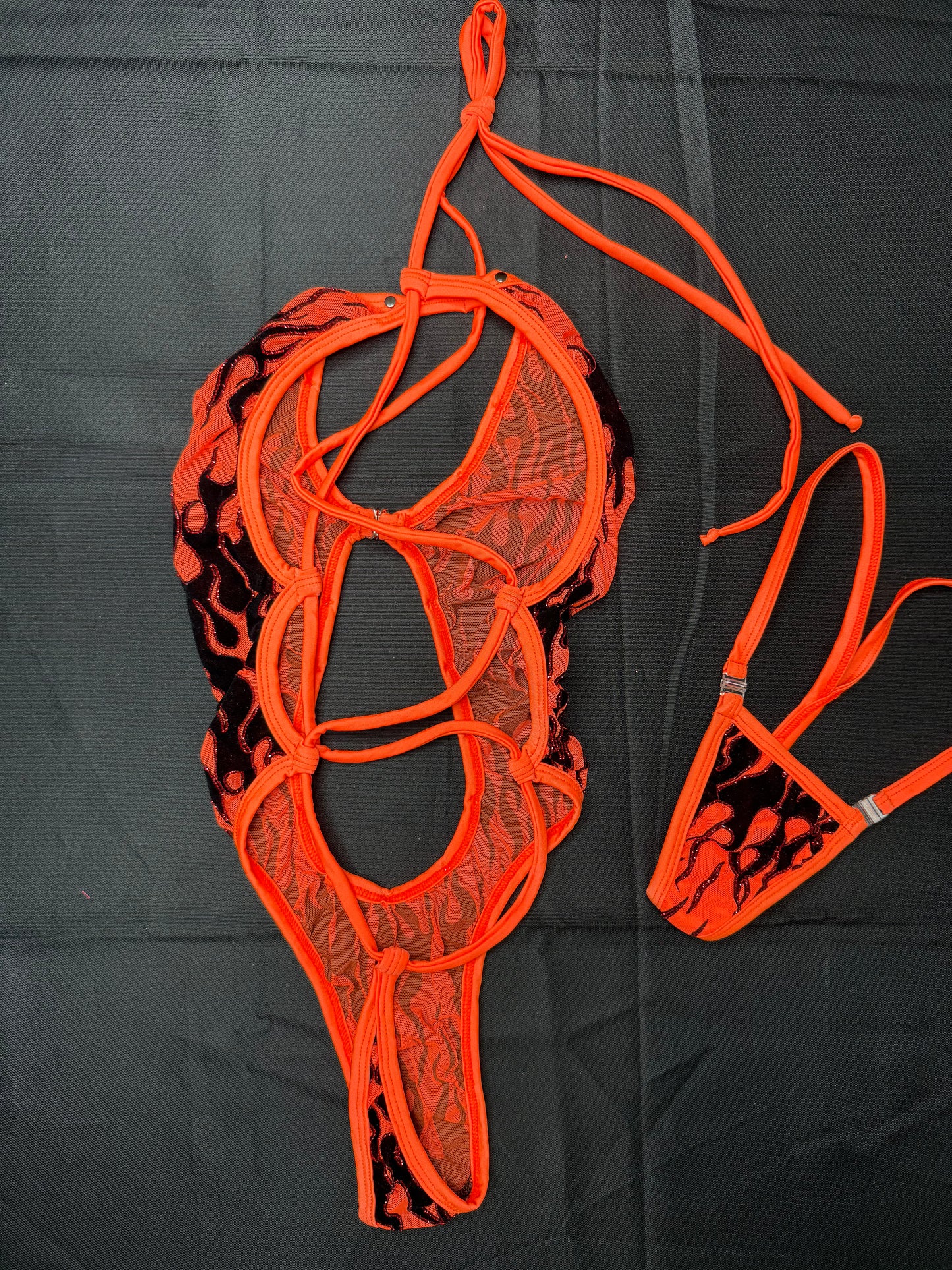 Orange Flame Mesh One-Piece Lingerie Outfit