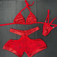 Metallic Red Spandex Bikini Top/Shorts Two-Piece Lingerie Outfit