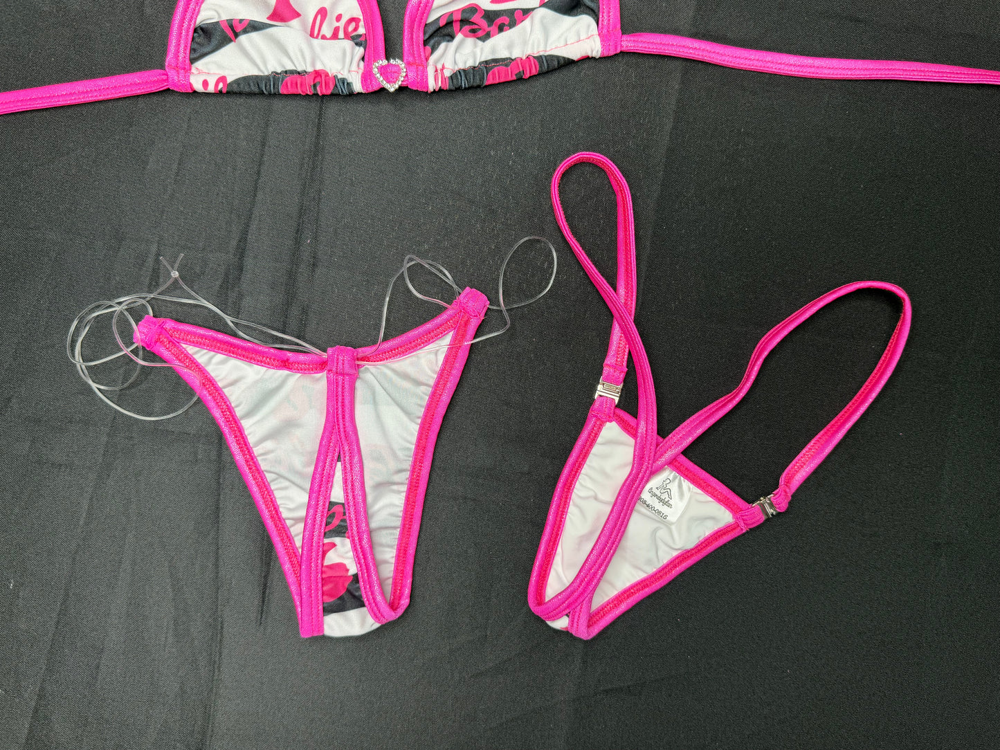 Hot Pink/White Designer Spandex Two-Piece Bikini Lingerie Outfit