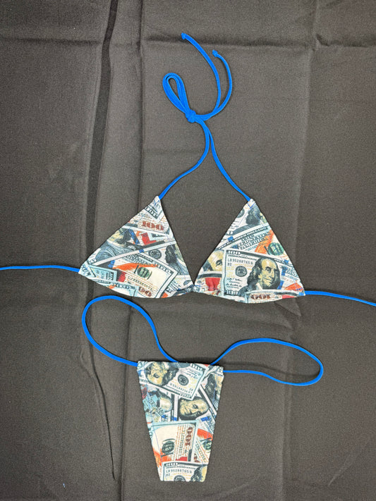 Money Print Spandex Two-Piece Micro Bikini Lingerie Outfit