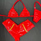 Red Latex/Gold Zipper Two-Piece Shorts Lingerie Outfit