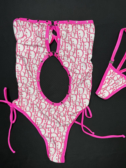 Baby Pink/Hot Pink Designer One-Piece Lingerie Outfit
