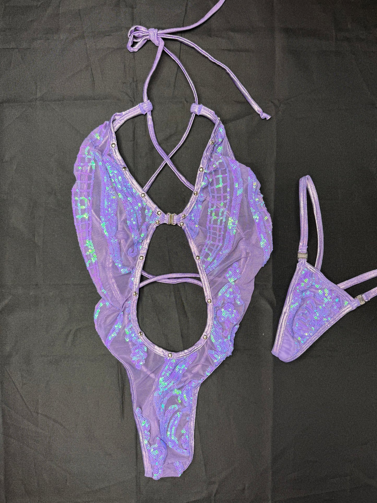 Lavender Sequins One-Piece Lingerie Outfit