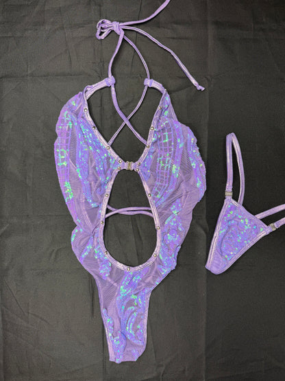Lavender Sequins One-Piece Lingerie Outfit