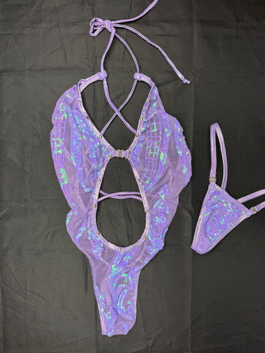 Lavender Sequins One-Piece Lingerie Outfit