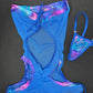 Animal Print/Blue One-Piece Mesh Lingerie Outfit