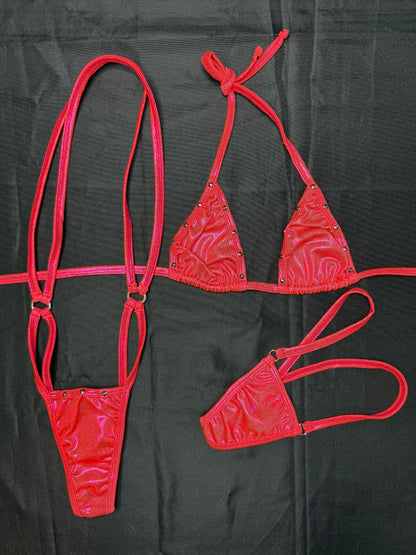 Metallic Red-Orange/Pink Spandex One-Piece Lingerie Outfit