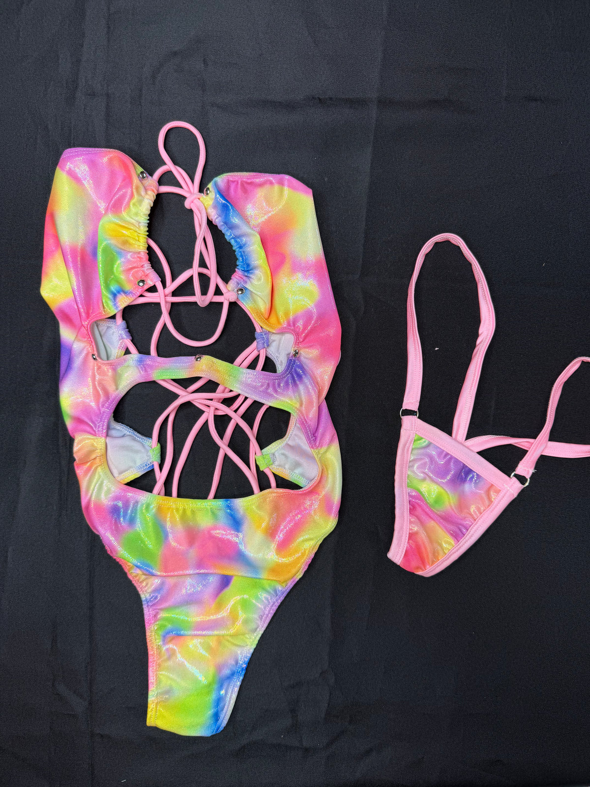 Baby Pink/Rainbow Spandex One-Piece Lingerie Outfit
