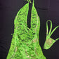 Neon Green Lace/Spandex Ripped Back One-Piece Lingerie Outfit