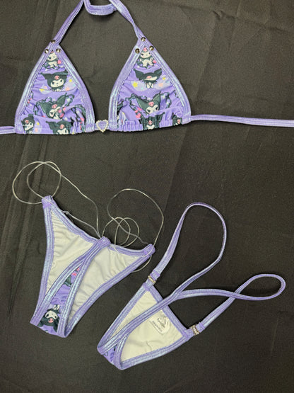 Kuromi Purple/Metallic Lavender Spandex Two-Piece Bikini Lingerie Outfit