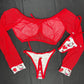 Heart Kitty Print Spandex/Red Mesh Two-Piece Lingerie Outfit